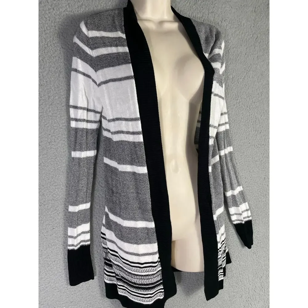 Apt.‎ 9 Striped Open Front Cardigan Black Gray White Small Long Sleeve